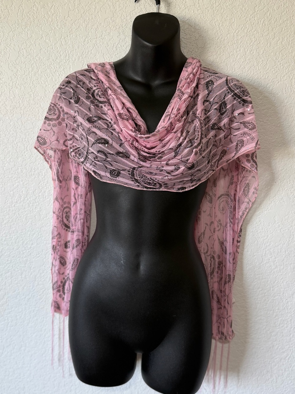 ✨ Y2K Fairycore Pink Paisley Mesh Scarf ✨